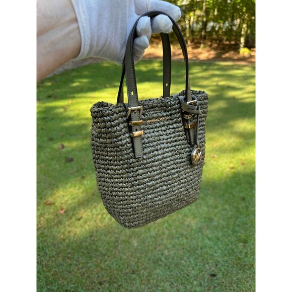 Michael Kors Safari Green Quinn Extra Small North South Straw Tote 32S5GQNC0W - Picture 7 of 16